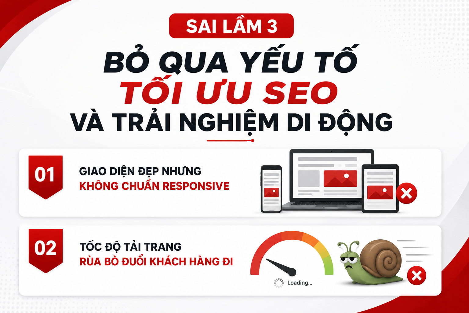 Sai lầm 3: Bỏ qua yếu tố tối ưu SEO và trải nghiệm di động