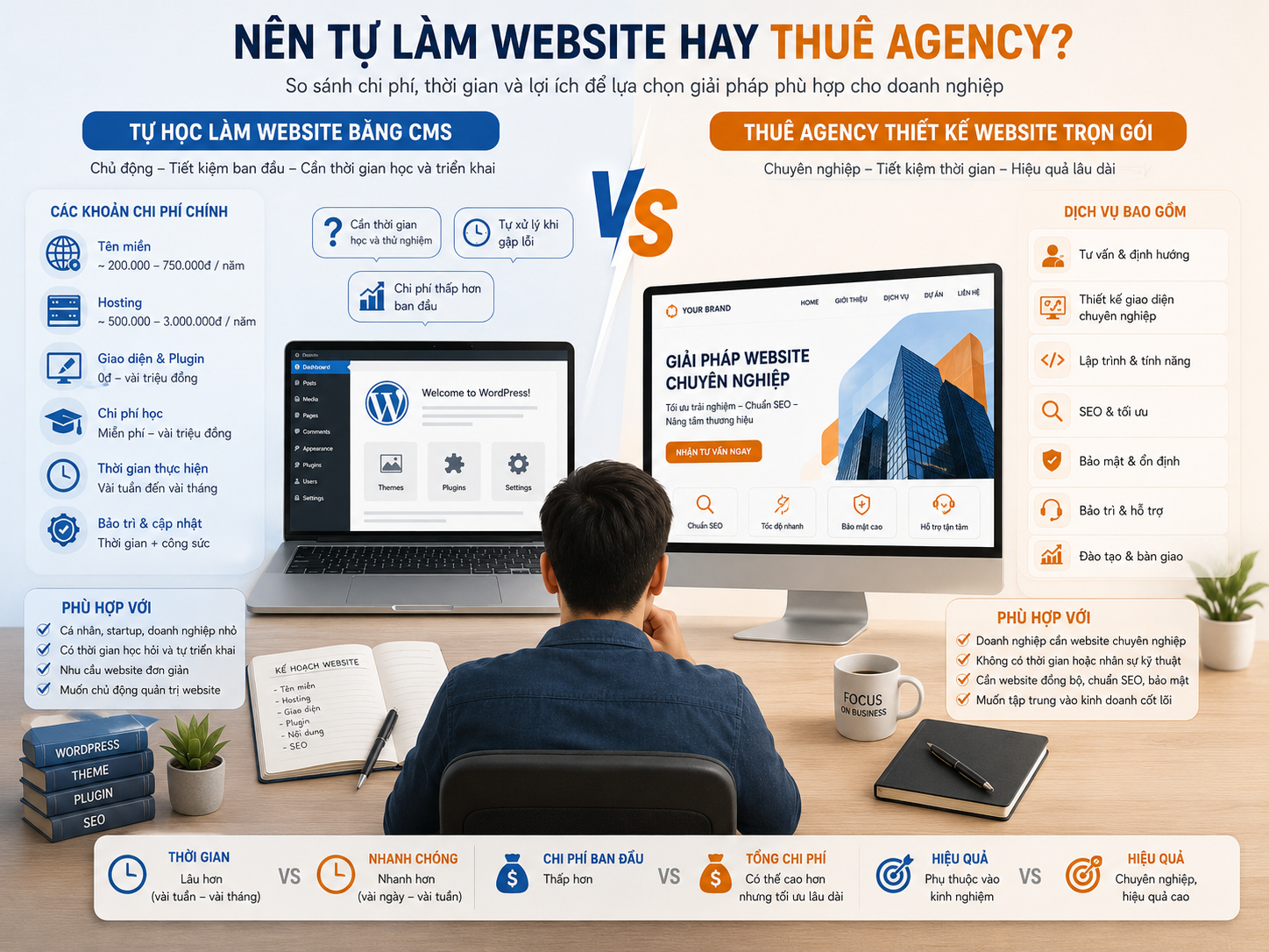 Tự học làm website CMS hay thuê Agency? So sánh chi phí