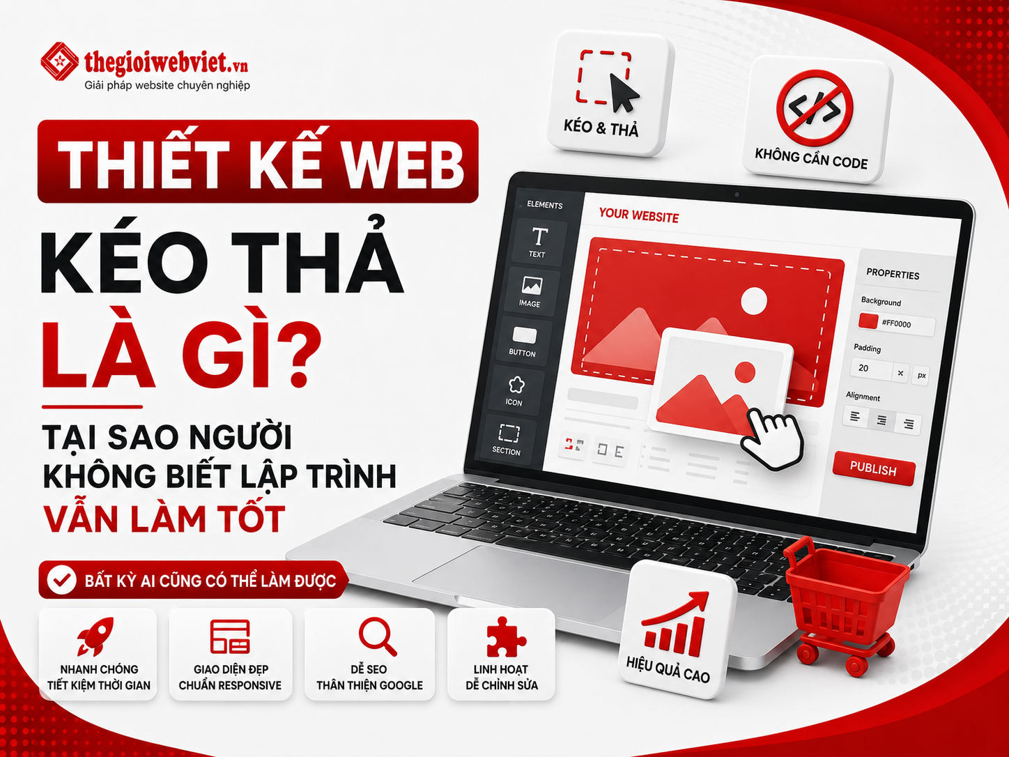 Thiết kế Web kéo thả là gì? Tại sao người không biết lập trình vẫn làm tốt