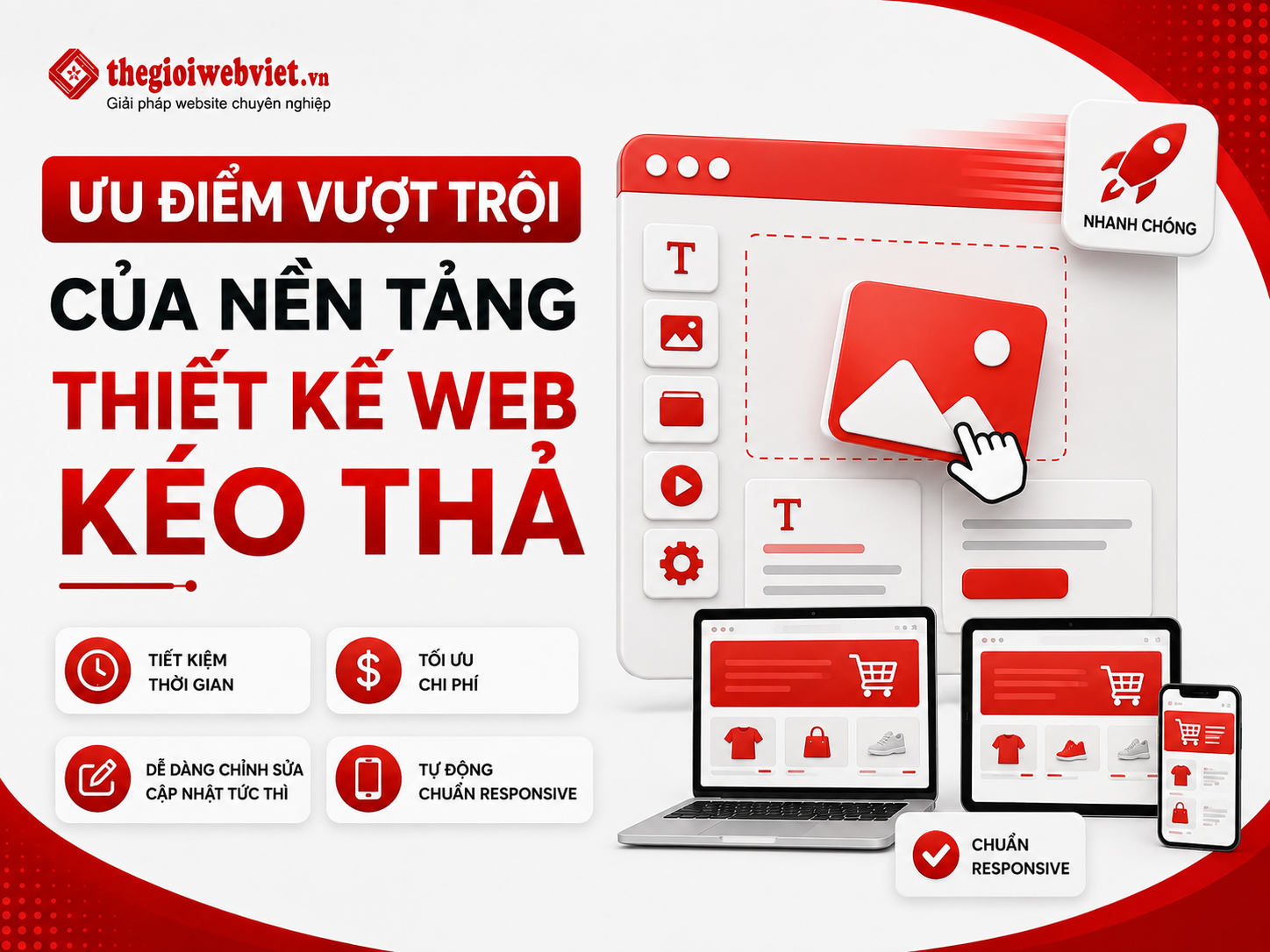 Ưu điểm vượt trội của nền tảng thiết kế web kéo thả