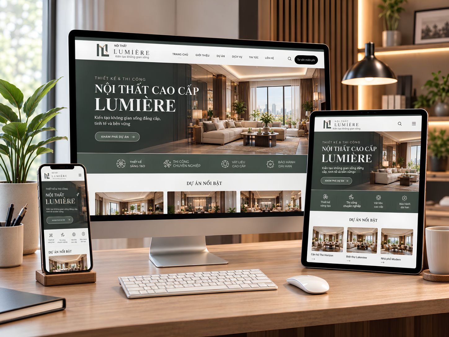 Giao diện website nội thất tương thích máy tính và điện thoại