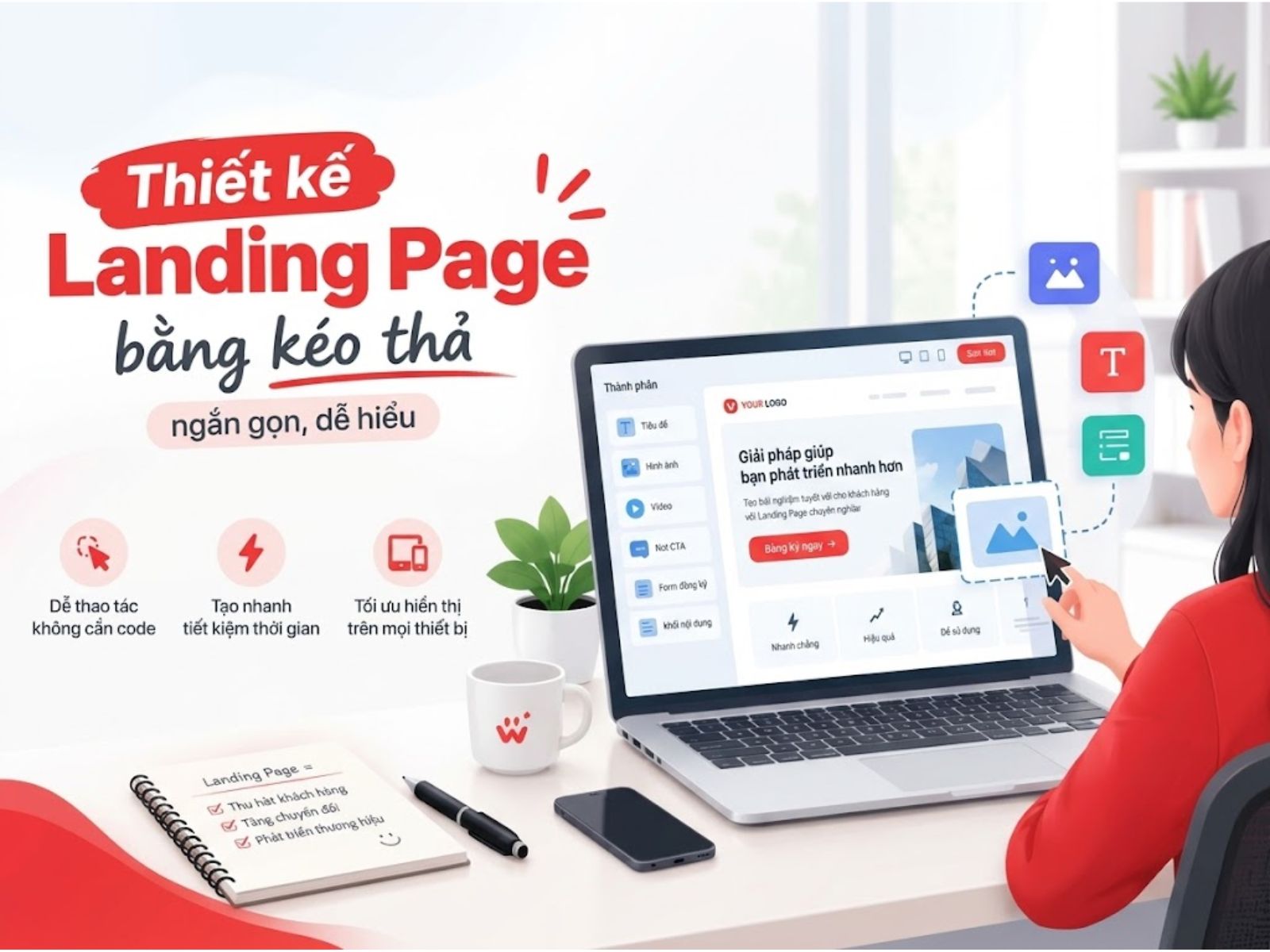 Thiết kế landing Page bằng kéo thả ngắn gọn, dể hiểu