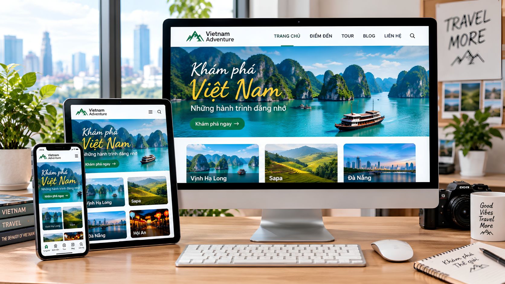 Giao diện website trên máy tính, điện thoại